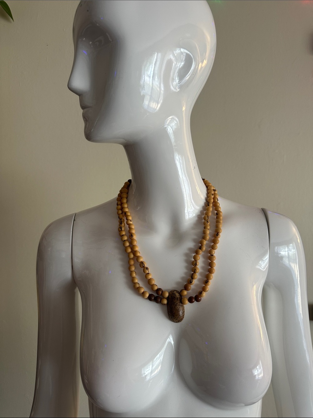 Handcrafted Natural Wood Bead Necklace in Honey Brown